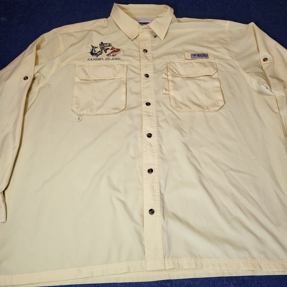 Bimini Bay Outfitters Sanibel Island Fishing Shirt Mens XXL Yellow Long Sleeve